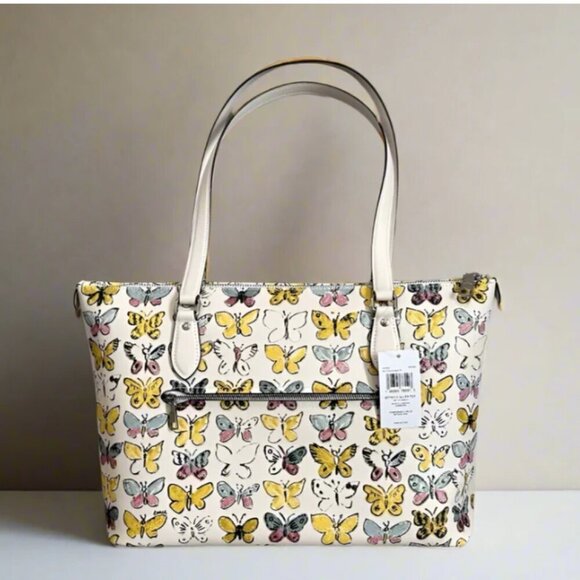 Coach Gallery Tote Butterfly White Signature Canvas CAR36 Shoulder Bag Yellow - Picture 11 of 11